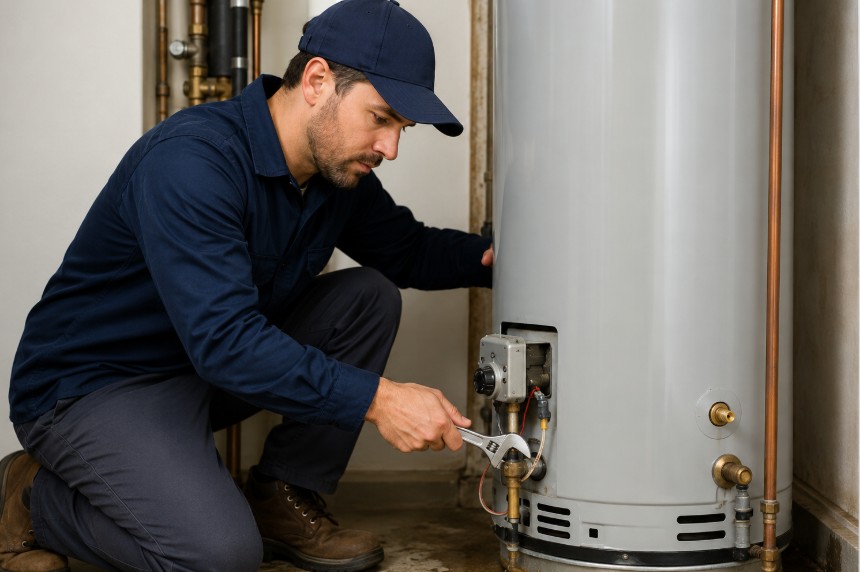 technician repairing water heater in Memphis tn home