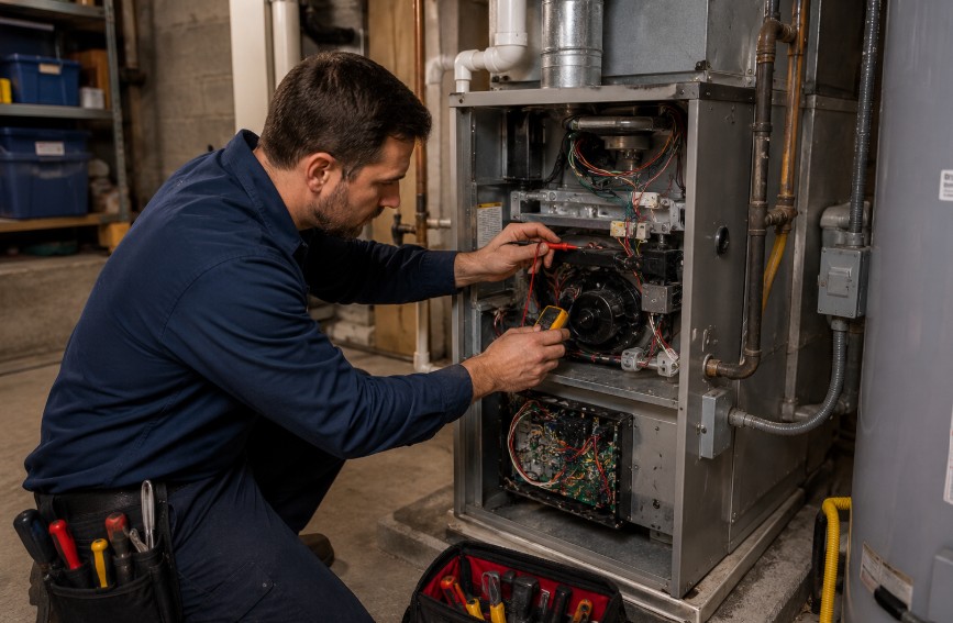 hvac technician repairing furnace in Memphis tn
